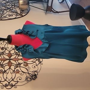 Ann Taylor Teal Ruffle Neck Top